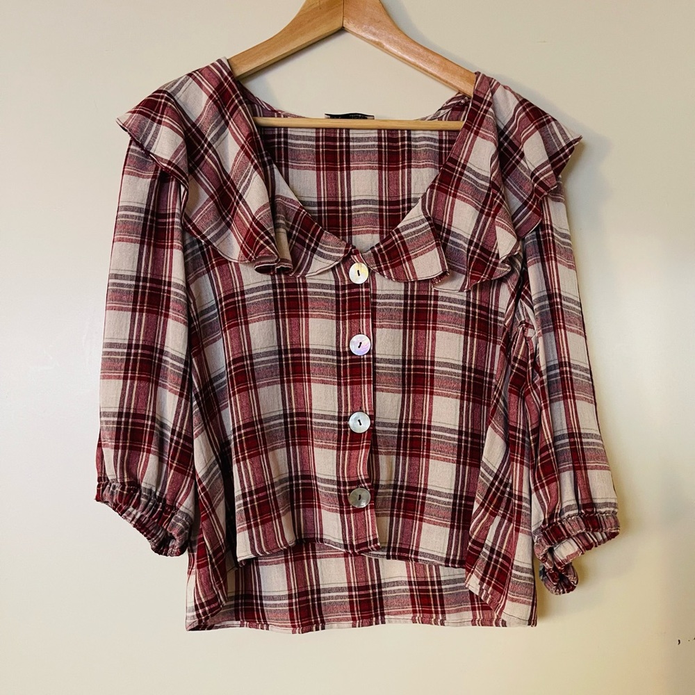 NWOT Zara Plaid Shirt with Ruffles